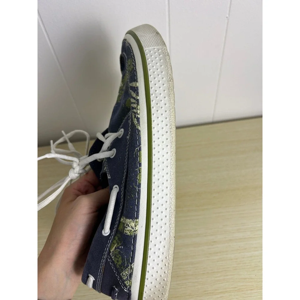 Crocs Boat Shoes Mens 12 Navy Blue Tropical Floral Canvas Hover Lace Up nautical